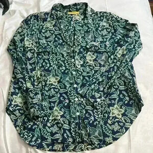 Roller Rabbit 100% Cotton Embroidered Tunic Shift Top Pockets| Teal & Cream S